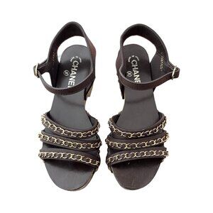 Chanel brown leather chain sandals size 38
